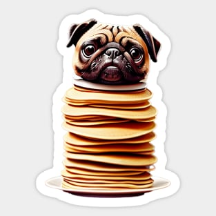 Cute Pug on Pancakes - Adorable Pug Head on Stack of Pancakes T-Shirt Sticker